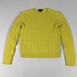 Lauren Ralph Lauren Sweater Womens Medium Yellow Cotton Cable-Knit Crew Neck